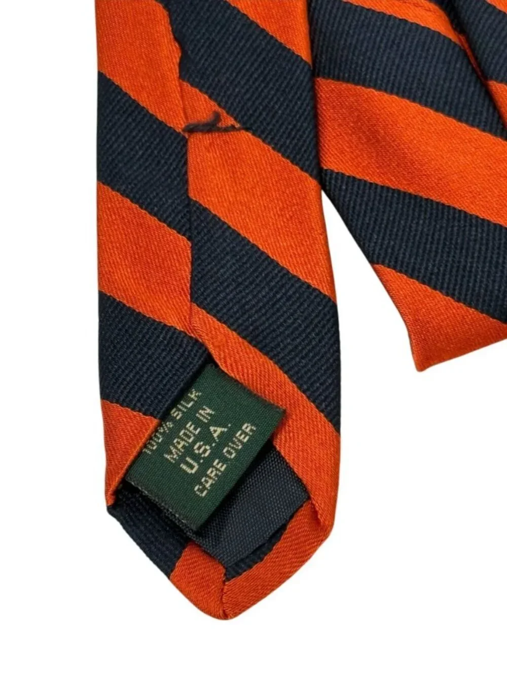 J. Crew Men's Silk Neck Tie Orange Navy Striped Preppy Ivy League Classic USA